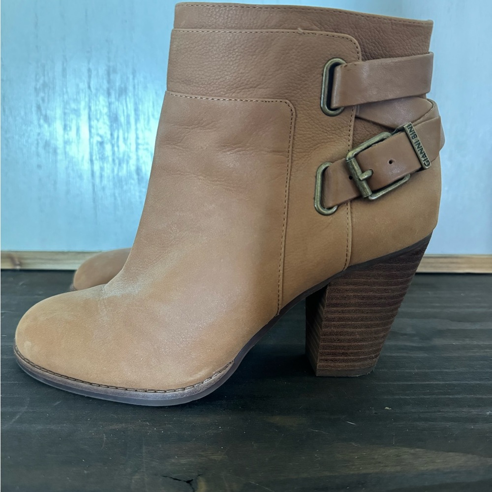Gianni Bini Tan Heeled Boots with Buckle Detail